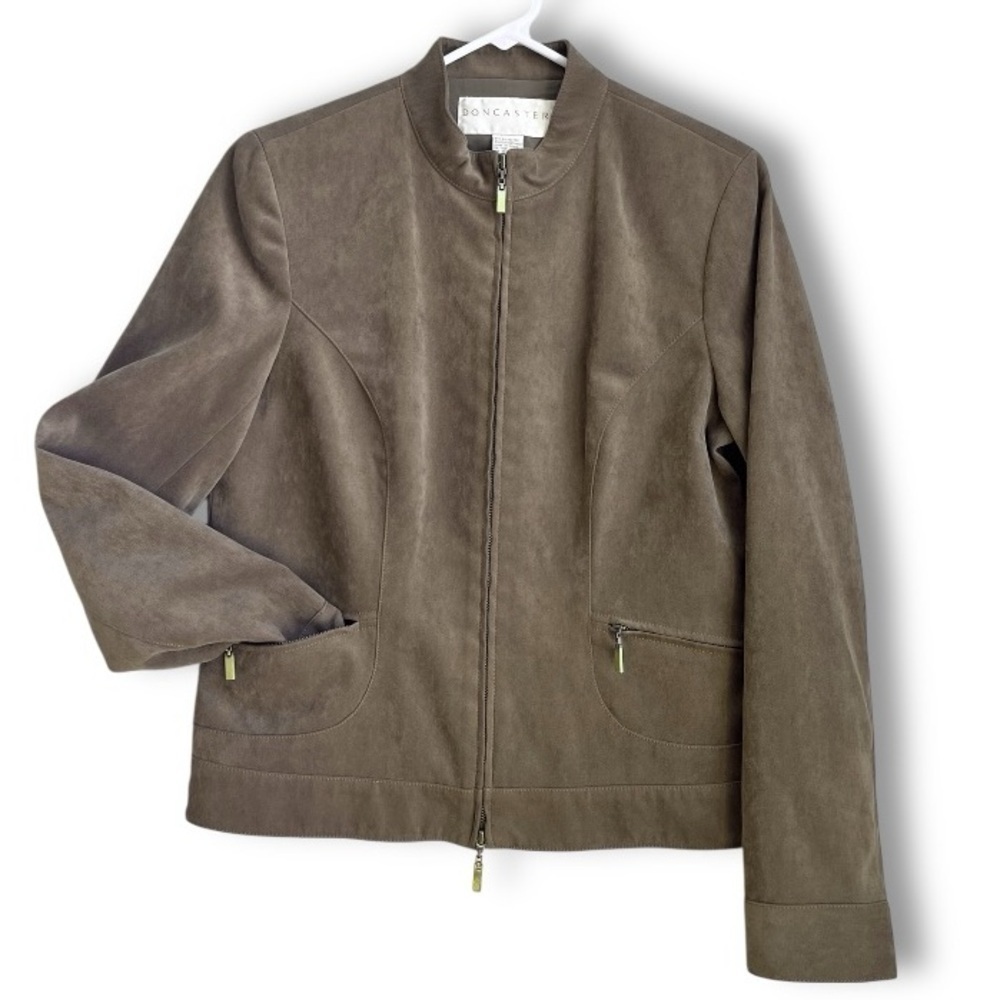 Doncaster olive green faux suede sleek minimalist jacket- Sz Med